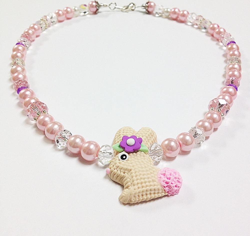 Baby Pink & Clear Pearl Crystal Easter Necklace