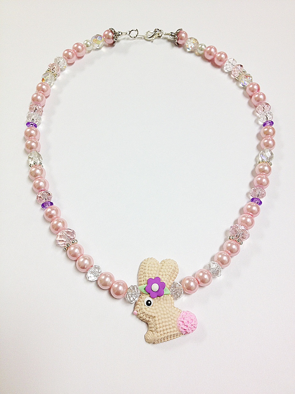 Baby Pink & Clear Pearl Crystal Easter Necklace on Luulla
